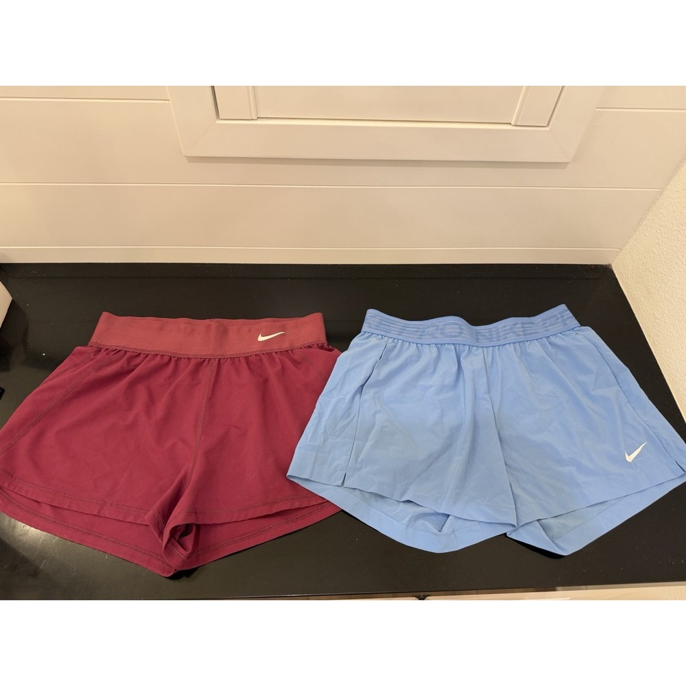 NIKE PRO DRI-FIT Women's Shorts ~ Set of 2 Size Medium burgandy blue